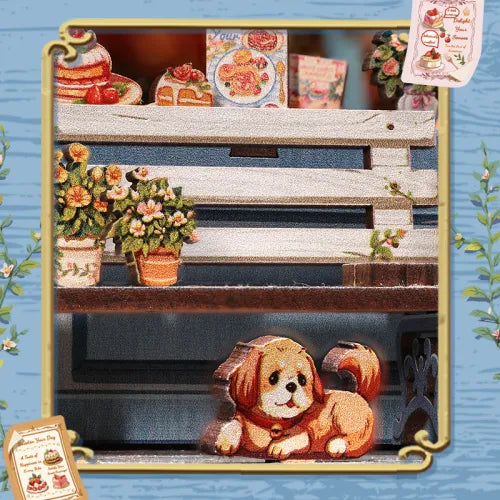 fleurs et chien en peluche 