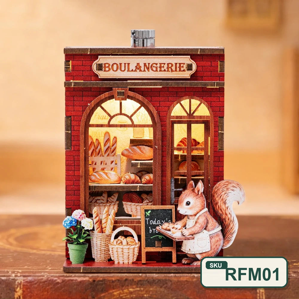 Puzzle 3D en bois – Série Coins de rue féeriques | Aimant pour réfrigérateur