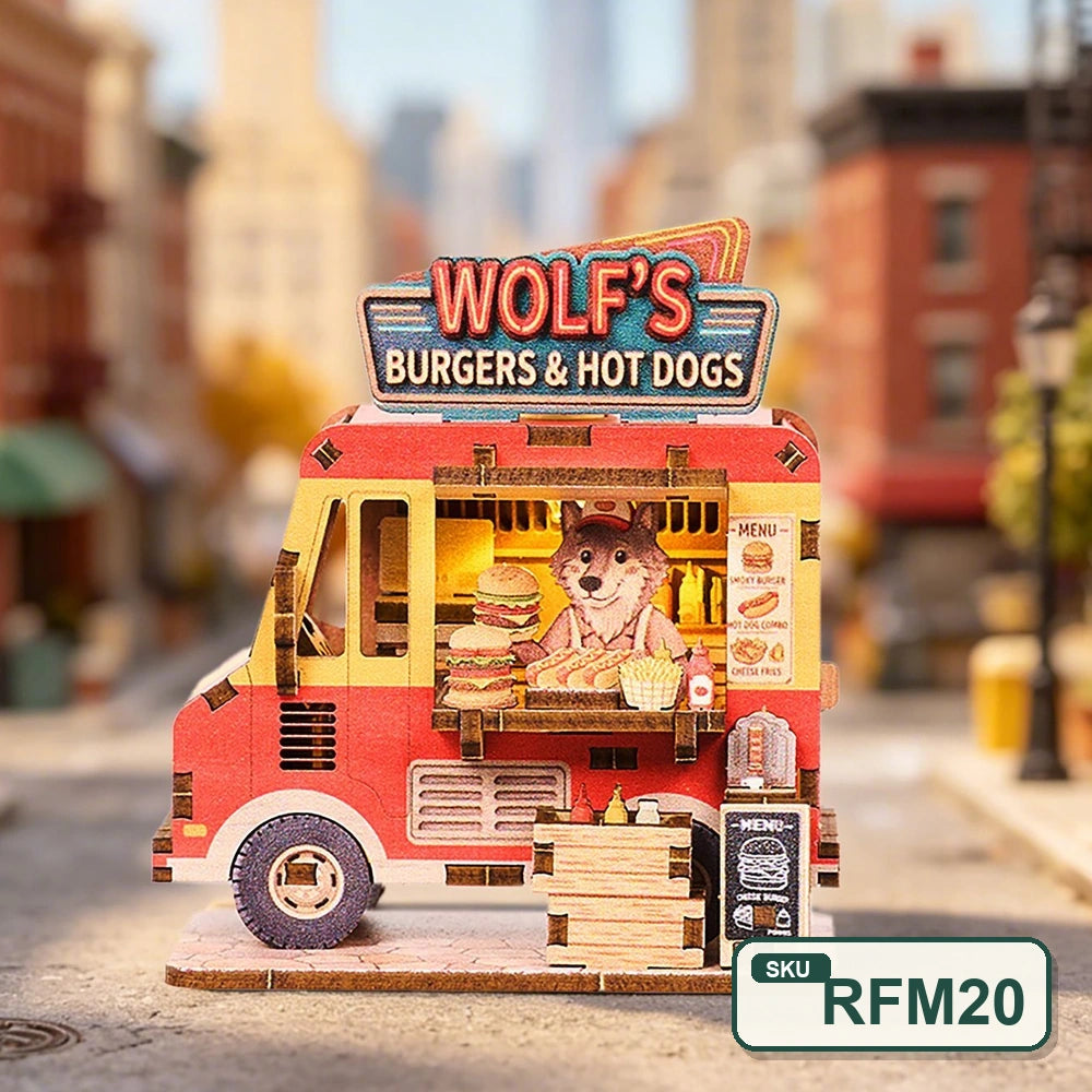 Puzzle 3D en bois – Série Coins de rue féeriques | Aimant pour réfrigérateur