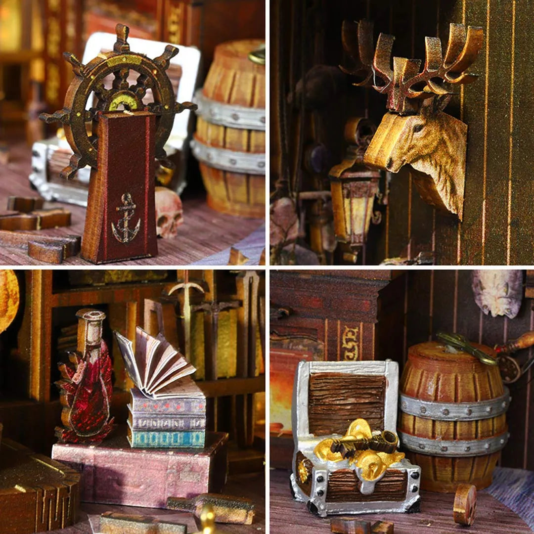 Book Nook - Aden Piracy in Somalia, un kit créatif pour construire un diorama miniature. Parfait pour décorer une bibliothèque ou comme cadeau original pour un amoureux des livres. Par Nookette.