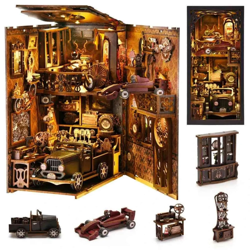 Book Nook - Car Players, un kit créatif pour construire un diorama miniature. Parfait pour décorer une bibliothèque ou comme cadeau original pour un amoureux des livres. Par Nookette.