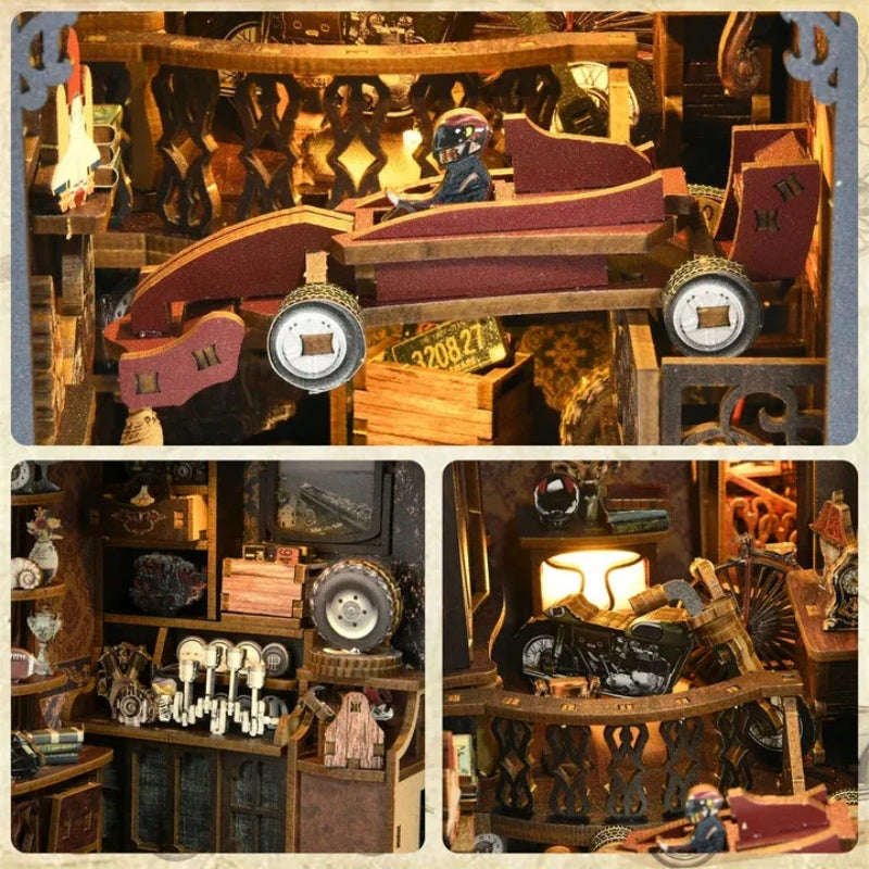 Book Nook - Car Players, un kit créatif pour construire un diorama miniature. Parfait pour décorer une bibliothèque ou comme cadeau original pour un amoureux des livres. Par Nookette.