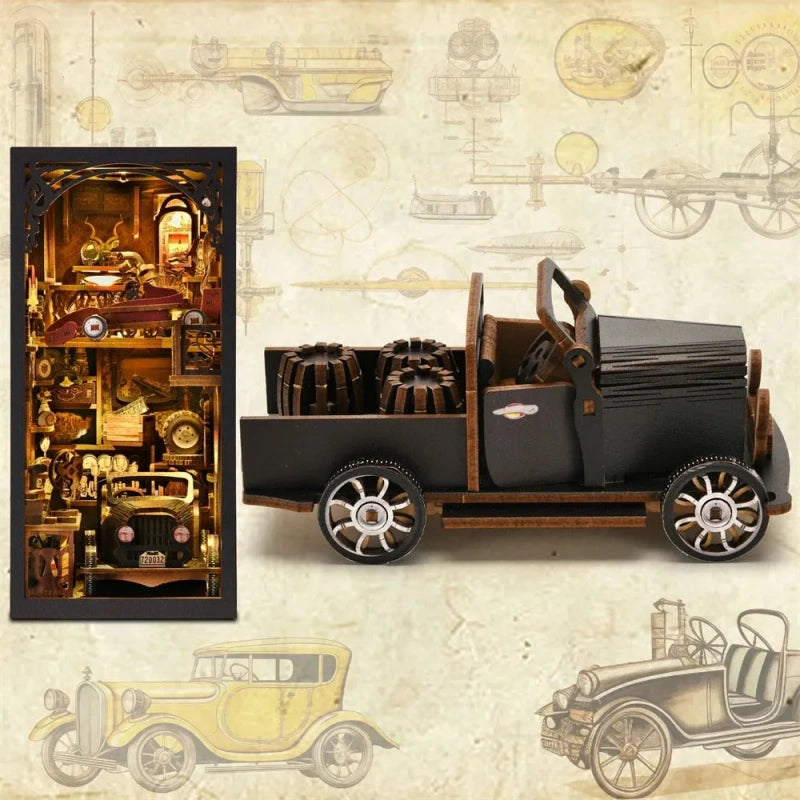 Book Nook - Car Players, un kit créatif pour construire un diorama miniature. Parfait pour décorer une bibliothèque ou comme cadeau original pour un amoureux des livres. Par Nookette.