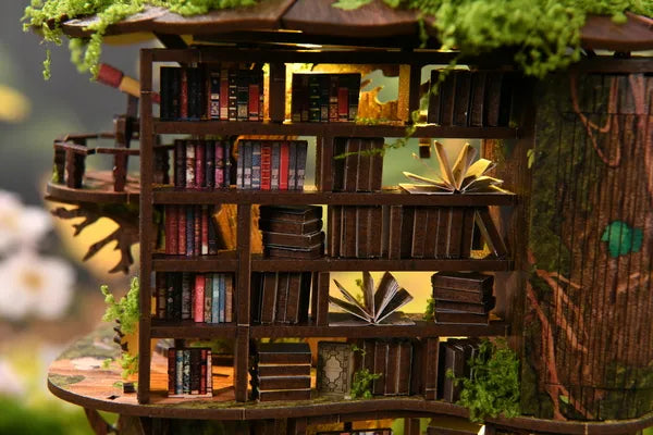 Bibliothèque rustique et livres miniatures
