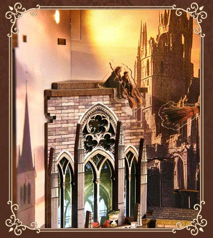 Arches gothiques et sorcier en plein vol