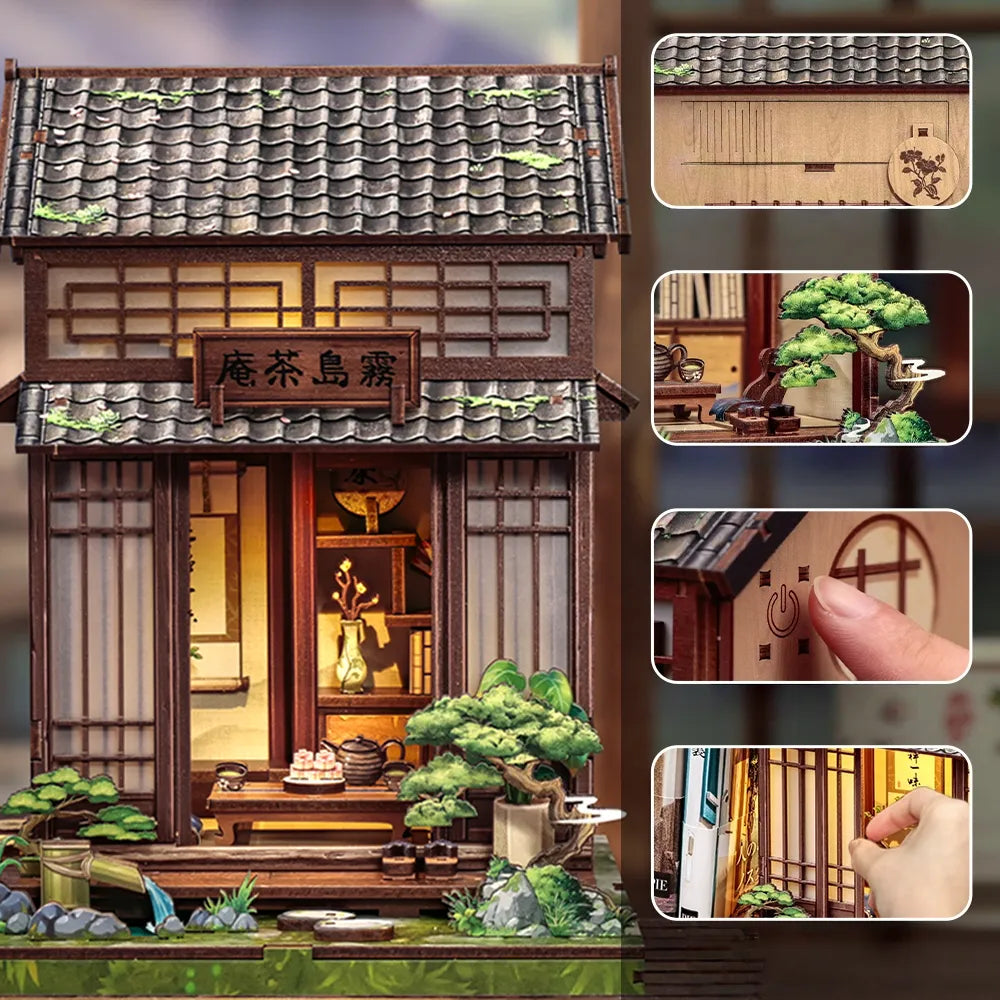 Book Nook Japan- Kirishima Cha-an, un kit créatif pour construire un diorama miniature. Parfait pour décorer une bibliothèque ou comme cadeau original pour un amoureux des livres. Par Nookette.