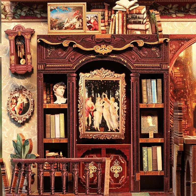 Book Nook - Library of Wisdom, un kit créatif pour construire un diorama miniature. Parfait pour décorer une bibliothèque ou comme cadeau original pour un amoureux des livres. Par Nookette.