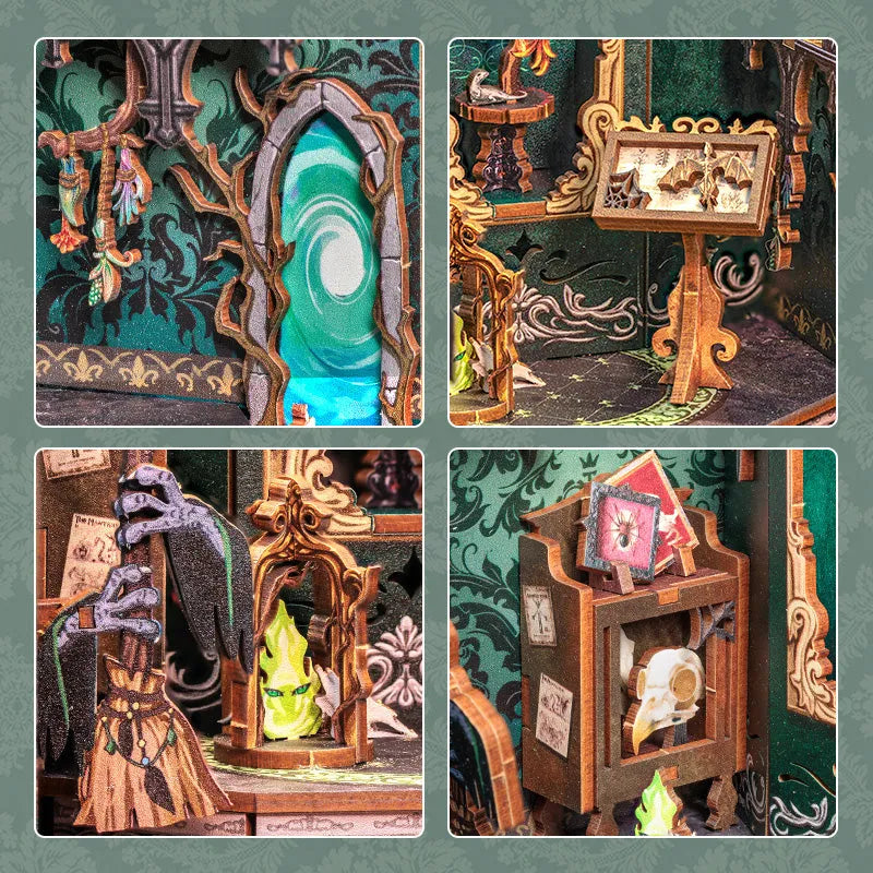 Book Nook - The Darkness Herbarium, un kit créatif pour construire un diorama miniature. Parfait pour décorer une bibliothèque ou comme cadeau original pour un amoureux des livres. Par Nookette.