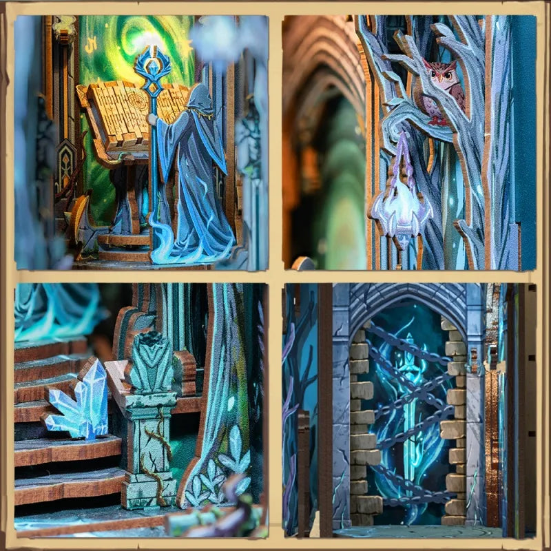 Book Nook - The Gate of Wonderland, un kit créatif pour construire un diorama miniature. Parfait pour décorer une bibliothèque ou comme cadeau original pour un amoureux des livres. Par Nookette.
