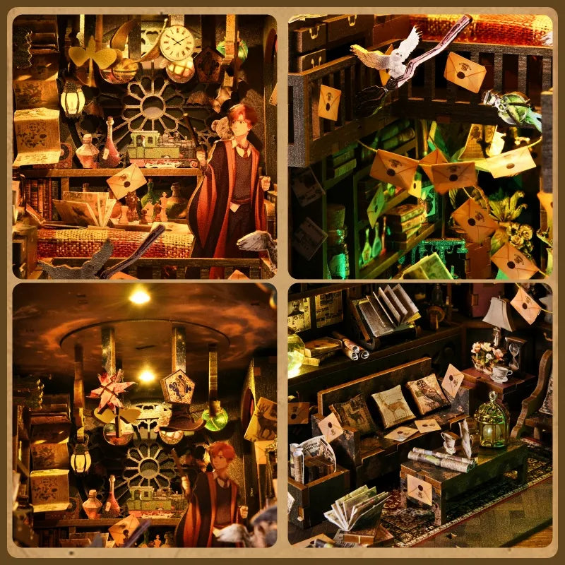 Book Nook - The House Of Magic, un kit créatif pour construire un diorama miniature. Parfait pour décorer une bibliothèque ou comme cadeau original pour un amoureux des livres. Par Nookette.