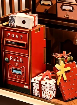 Boîte postale vintage et paquets cadeaux