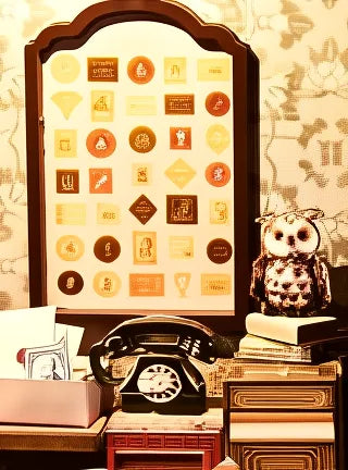 Collection de timbres et téléphone à cadran