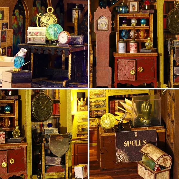 Maison Miniature - Magic Treasure House, un kit créatif pour construire un diorama miniature. Parfait pour décorer une bibliothèque ou comme cadeau original pour un amoureux des livres. Par Nookette.