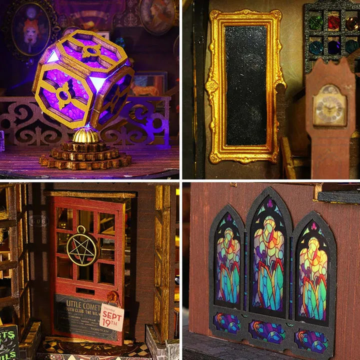 Maison Miniature - Magic Treasure House, un kit créatif pour construire un diorama miniature. Parfait pour décorer une bibliothèque ou comme cadeau original pour un amoureux des livres. Par Nookette.