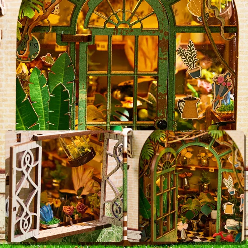 Maison Miniature - Blossomary Atelier, un kit créatif pour construire un diorama miniature. Parfait pour décorer une bibliothèque ou comme cadeau original pour un amoureux des livres. Par Nookette.
