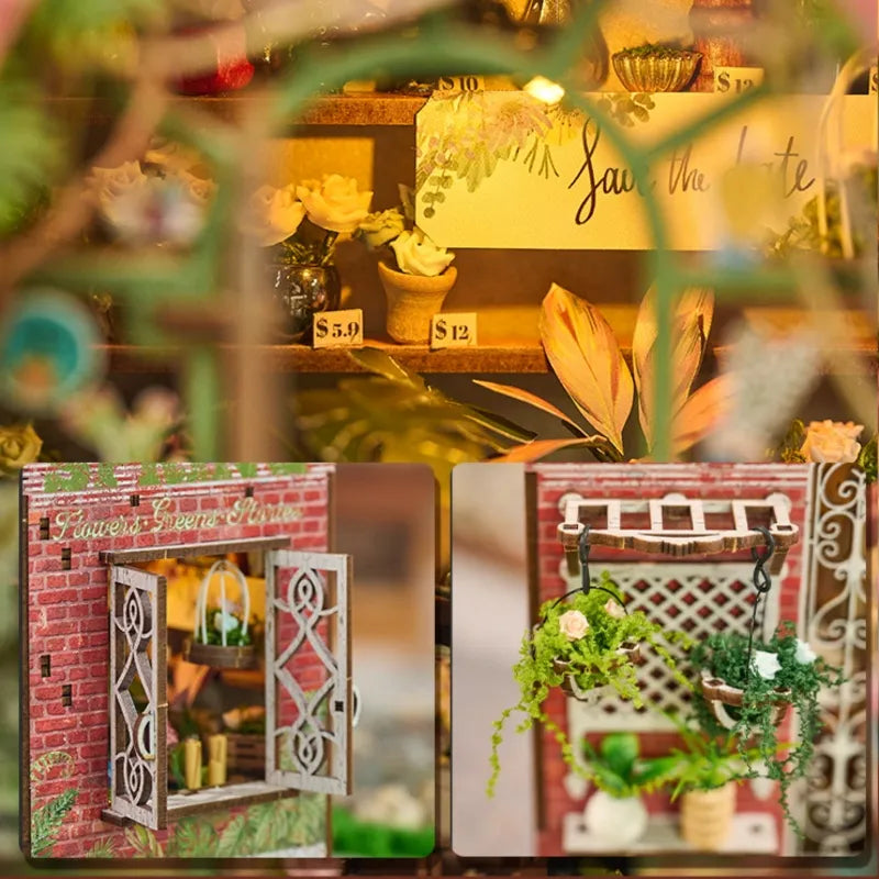 Vue détaillée d'un élément décoratif du Miniature House - Blossomary Atelier avec des détails fins
