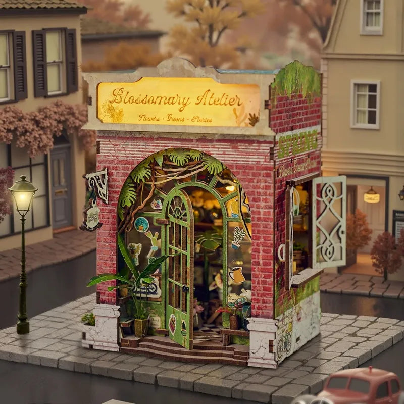 Vue latérale du Miniature House - Blossomary Atelier avec des éléments bien visibles