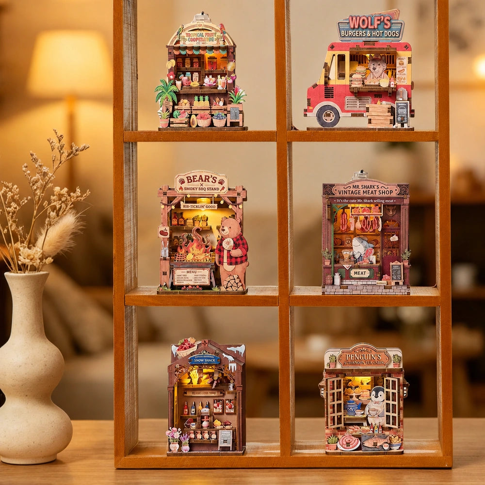 Puzzle 3D en bois – Série Coins de rue féeriques | Aimant pour réfrigérateur